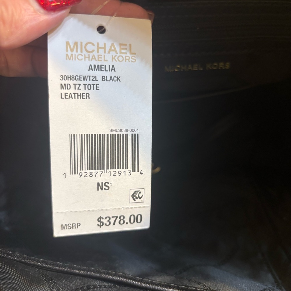 NWT Michael Kors Amelia Tote Black Luxe Leather Medium Top-Zip Crossbody FLAWED - Picture 12 of 16